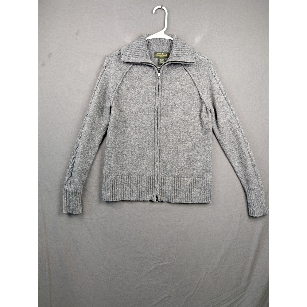 Eddie Bauer Womens Gray Merino Wool Blend Metallic‎ Full Zip Cardigan Sweater M